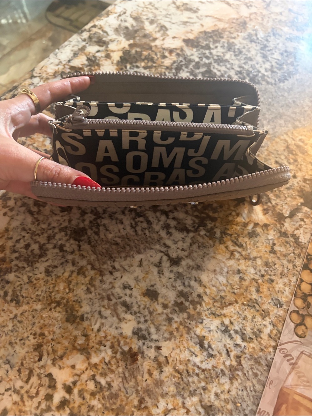 Marc by Marc Jacobs Quilted Taupe Zip Wallet with Logo Plaque - Picture 8 of 15